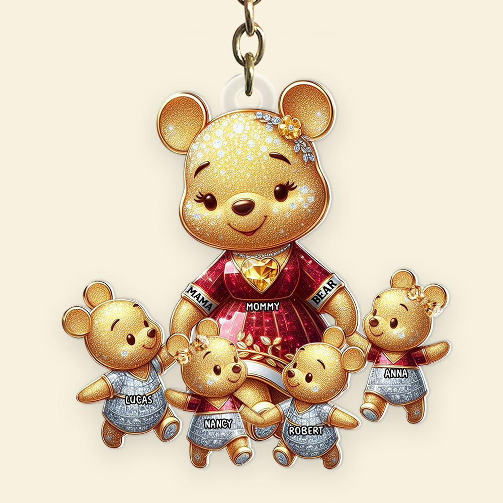 "Cherish the Moments with Mama Bear Keychain" - Personalized Keychain Gift for Mom, Grandma, and Loved Ones Keychains PopCulturePrints