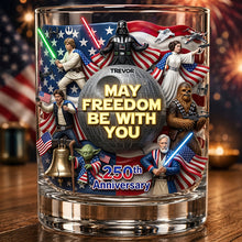 Load image into Gallery viewer, “May Freedom Be With You” - Personalized Round Glass for 250th Anniversary Gift Glass PopCulturePrints
