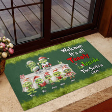 Load image into Gallery viewer, Cozy Green Monster Family Personalized Doormat - Christmas Edition Doormat PopCulturePrints