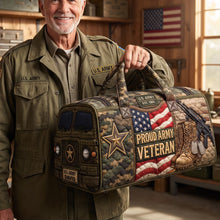 Load image into Gallery viewer, “Honor the Brave” - Military Quilted Duffle Bag - Personalized Gift for Veterans