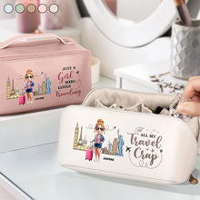 Load image into Gallery viewer, All My Travel Crap - Personalized Leather Makeup Bag for Travel Lovers Leather Makeup Bag PopCulturePrints