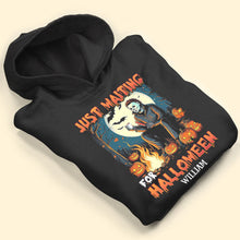 Load image into Gallery viewer, Personalized 'Just Waiting for Halloween' T-Shirt for Horror Movie Fans Shirts PopCulturePrints