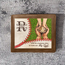 Load image into Gallery viewer, "God Hit A Homerun When He Made You Our Dad" - Personalized Leather Wallet - Custom Gift for Dads, Father Figures, Baseball Lovers Bifold Wallet PopCulturePrints