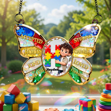 Load image into Gallery viewer, “Shining Bright, Just Like Them” - Personalized Autism Kids Suncatcher Ornament - Custom Photo Gift for Children & Loved Ones Ornament PopCulturePrints
