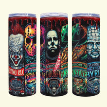 Load image into Gallery viewer, Halloween Horror Movie Characters Skinny Tumbler Tumbler Cup PopCulturePrints