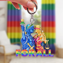 Load image into Gallery viewer, For All Love: Personalized LGBT Couple Statue Acrylic Keychain - A Meaningful Gift for Loved Ones Keychains PopCulturePrints
