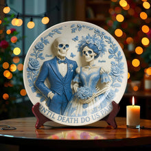 Load image into Gallery viewer, “Until Death Do Us Part” - Unique Personalized Skull Couple Ceramic Plate - Custom Gift for Couples, Weddings, Anniversaries Ceramic Round Plate PopCulturePrints