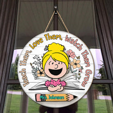 Load image into Gallery viewer, Personalized Teacher Appreciation Round Plaque Wood Sign PopCulturePrints