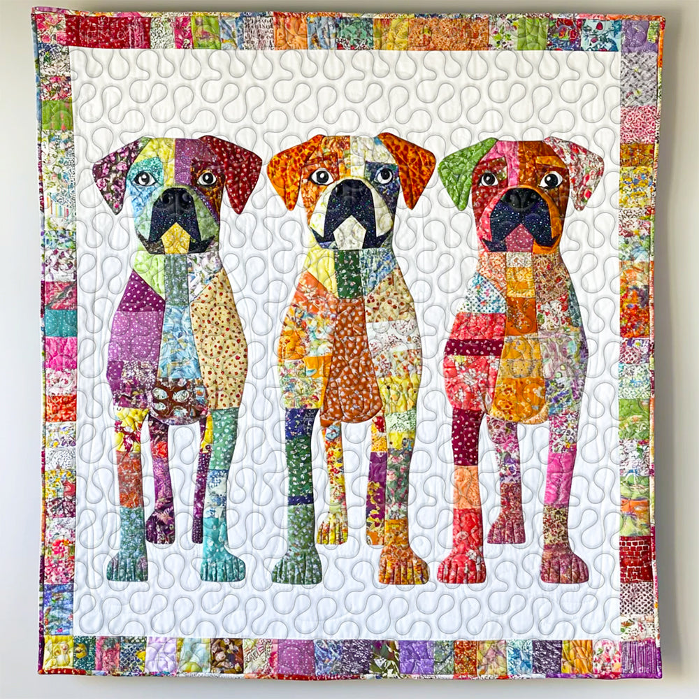 Colorful Boxers Dog Christmas Quilt Set for Dog Lovers Blanket PopCulturePrints
