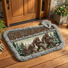 Load image into Gallery viewer, Gone Squatchin' - Personalized Bigfoot Family Shaped Doormat for Wildlife Lovers Doormat PopCulturePrints