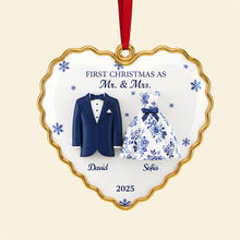 Load image into Gallery viewer, "First Christmas As Mr. & Mrs." - Personalized Christmas Ornament for Newlyweds Ornament PopCulturePrints