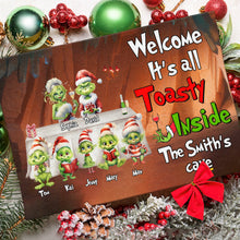 Load image into Gallery viewer, Cozy Green Monster Family Personalized Christmas Door Mat Doormat PopCulturePrints