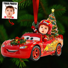Load image into Gallery viewer, "Zooming into Christmas Fun!" - Personalized Racing Kids Christmas Ornament - Custom Photo Gift for Kids & Families Ornament PopCulturePrints