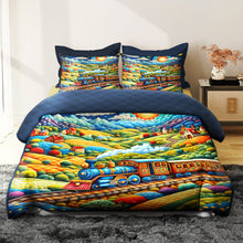 Load image into Gallery viewer, Whimsical Train Lovers Personalized Quilt Bed Set Blanket PopCulturePrints