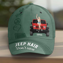 Load image into Gallery viewer, Personalized Jeep Hair Don't Care Cap - Customizable Name and Jeep Design Caps PopCulturePrints