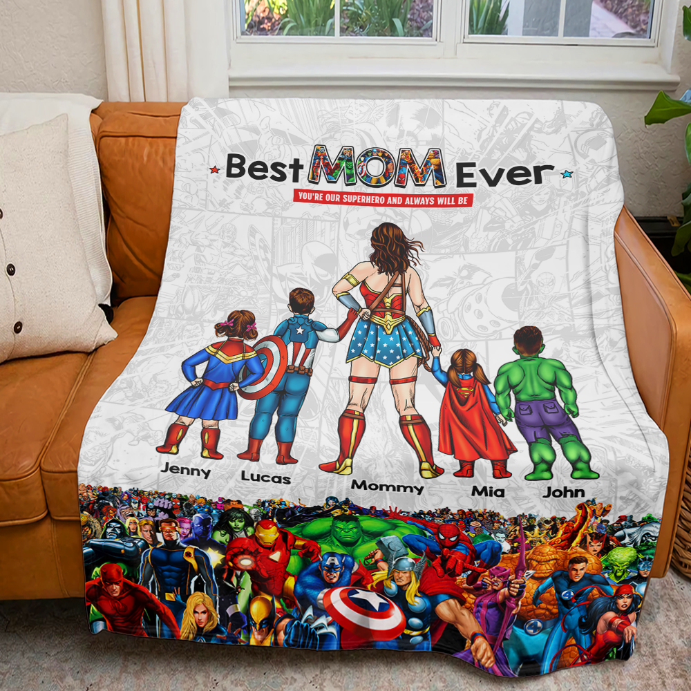 Best MOM Ever Blanket - Personalized Gift for Mom, Grandma, or Any Superhero Blanket PopCulturePrints