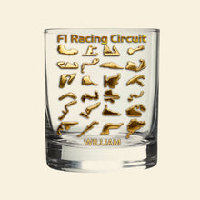 Load image into Gallery viewer, “Speed Meets Elegance” - Personalized Racing Circuit Round Glass - Perfect Gift for Racing Fans Glass PopCulturePrints