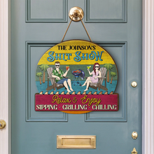 Load image into Gallery viewer, Relax & Enjoy - Custom Shaped Wood Sign for Couples Pool & Patio Lovers Wood Shaped Sign PopCulturePrints