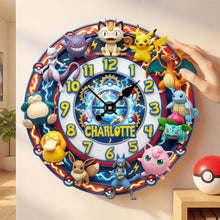 Load image into Gallery viewer, “Time Flies with Pokémon!” - Adventure Hanging Wall Clock, Personalized Gift for Fans of All Ages Hanging Wall Clock PopCulturePrints