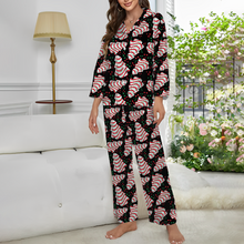 Load image into Gallery viewer, Festive Christmas Tree Button-Up Pajama Set Pajama Set PopCulturePrints