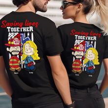 Load image into Gallery viewer, Personalized First Responder Couple Shirt - Saving Lives Together Shirts PopCulturePrints