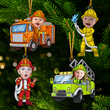 Load image into Gallery viewer, Personalized Firefighter Christmas Ornament for Kids - Funny Custom Photo Gift Ornament PopCulturePrints