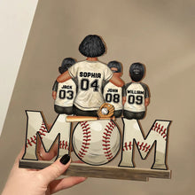 Load image into Gallery viewer, Baseball Mom And Kids - Personalized Custom Shaped 2-Layered Wooden Plaque Wooden Plaque PopCulturePrints