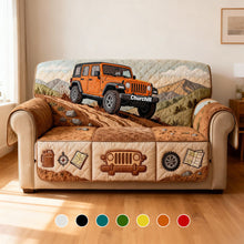 Load image into Gallery viewer, "Rev up Your Living Space with Custom Adventure!" - Off-Road Car Quilted Sofa Cover - Personalized Gift for Off-Road Lovers Sofa Cover PopCulturePrints