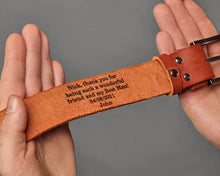 Load image into Gallery viewer, Personalized Hero Dad Leather Belt with Secret Message Belts PopCulturePrints