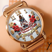 Load image into Gallery viewer, A Child of God – A Woman of Faith, A Warrior of Christ - Personalized Mesh Strap Quartz Watch for Christian Women Quartz Watch PopCulturePrints