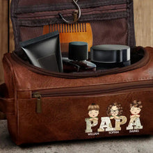 Load image into Gallery viewer, "Celebrate Love with Custom Chibi Kids Design - Personalized Leather Toiletry Bag for Dads, Grandpas & More!" Leather Toiletry Bag PopCulturePrints