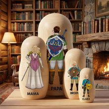 Load image into Gallery viewer, “Celebrate Your Family Adventure” - Personalized Adventure Family Nesting Dolls Wooden Nesting Dolls PopCulturePrints