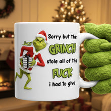 Load image into Gallery viewer, “Sorry but the Grinch stole all of the FUN!” - Funny Green Monster Coffee Mug - Personalized Gifts for Christmas Coffee Mug PopCulturePrints