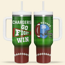 Load image into Gallery viewer, Personalized Football Lover's 40oz Tumbler with Handle - Go Fight Win Design Tumbler Cup PopCulturePrints