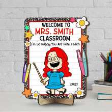 Load image into Gallery viewer, Personalized Teacher Classroom Welcome Sign - Cartoon Character Theme Wood Sign PopCulturePrints