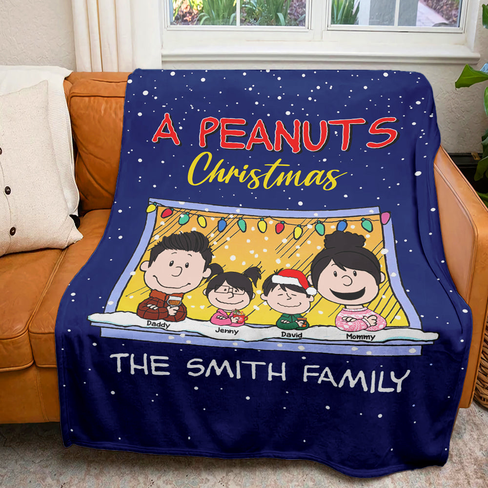 Custom Family Cartoon Christmas Blanket - Peanuts Style Blanket PopCulturePrints