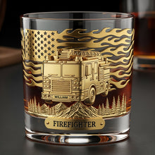 Load image into Gallery viewer, "Brave Souls, Sip in Style" - Personalized Firefighter Whiskey Glass - Perfect Gift for Firefighters and Retirees Whiskey Glass PopCulturePrints