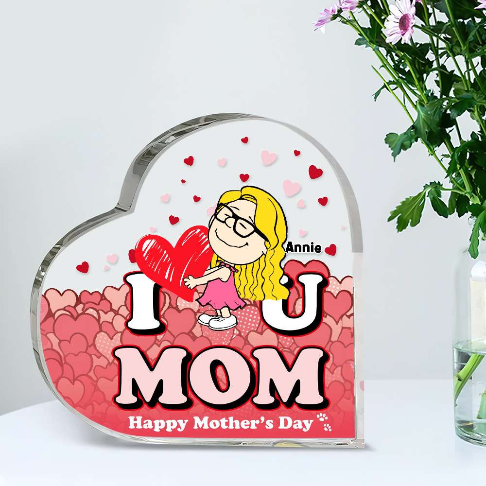 "I Love You, Mom" - Personalized Heart Plaque - Perfect Gift for Moms and Grandmas - Happy Mother's Day Shaped Plaques PopCulturePrints