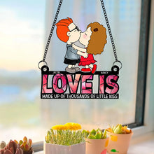 Load image into Gallery viewer, Personalized Couple Suncatcher Ornament - 'Love Is (For Name Customization)' Suncatcher PopCulturePrints