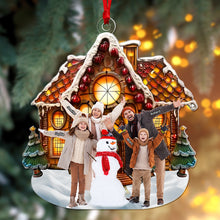 Load image into Gallery viewer, Personalized Family Photo Acrylic Ornament - Cozy Winter House Ornament PopCulturePrints