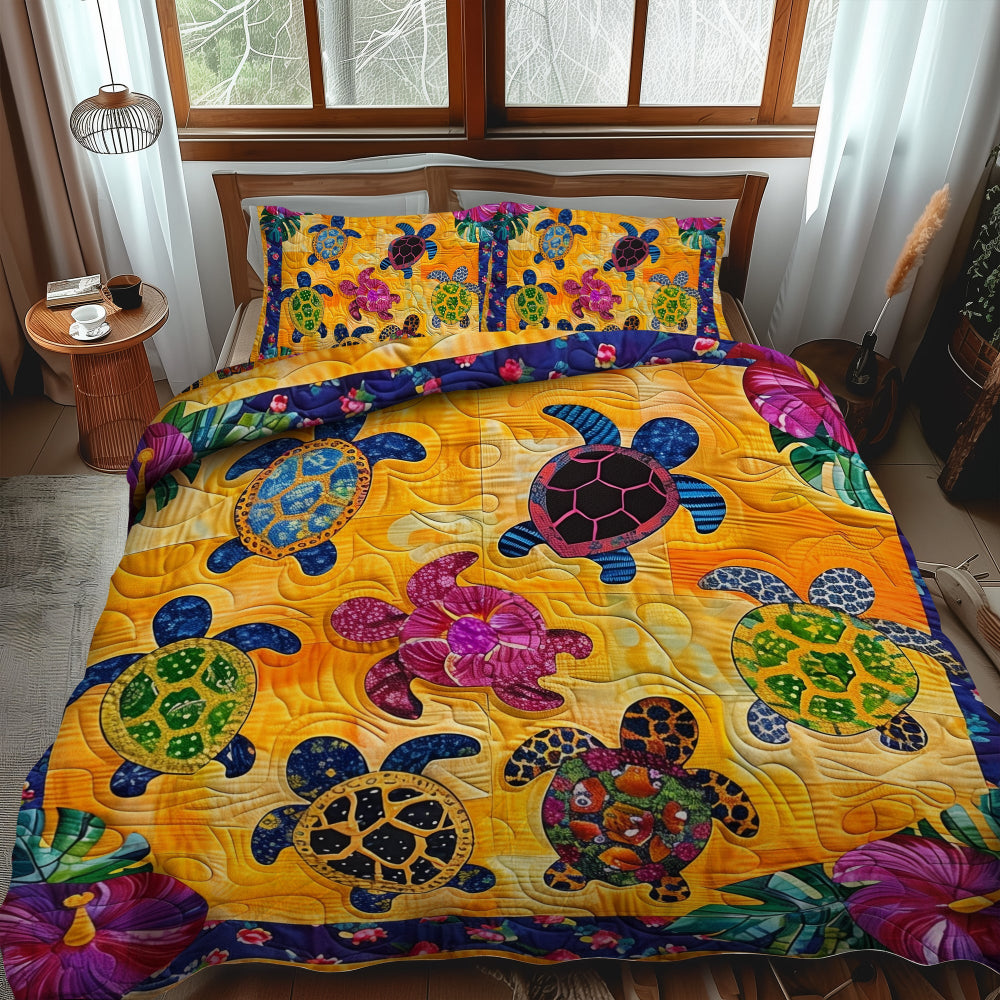 Colorful Sea Turtle Quilt Bed Set - Perfect Gift for Turtle Lovers Blanket PopCulturePrints