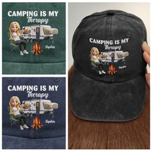 Load image into Gallery viewer, Camp Hair Don't Care - Personalized Vintage Washed Denim Cap Vintage Washed Denim Cap PopCulturePrints