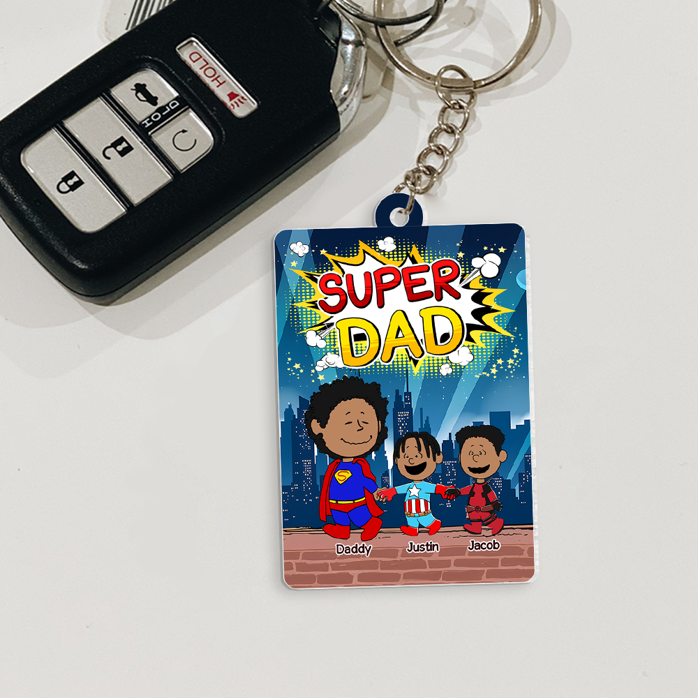 “Every Dad is a Superhero” - Personalized Keychain for Dads - Custom Gift for Father's Day, Birthday & More Keychains PopCulturePrints