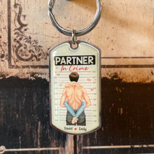 Load image into Gallery viewer, Personalized Partner In Crime Keychain - Engraved Stainless Steel Gift for Couples Keychains PopCulturePrints