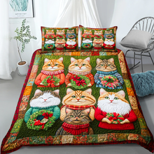 Load image into Gallery viewer, Floral Feline Christmas Quilt Bed Set - Perfect Gift for Cat Lovers Blanket PopCulturePrints