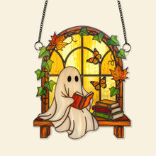 Load image into Gallery viewer, “Boo-tiful Reading Moments” - Spooky Ghost Suncatcher Ornament - Personalized Gifts for Book Lovers Ornament PopCulturePrints