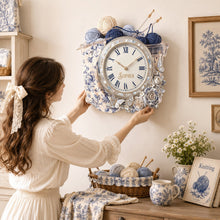 Load image into Gallery viewer, Timeless Elegance: Toile De Jouy Floral Knitting Hanging Wall Clock - Personalized Gift for Knitting Lovers