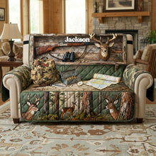 Load image into Gallery viewer, Embrace the Wild - Personalized Deer Hunting Quilted Sofa Cover Sofa Cover PopCulturePrints