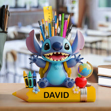 Load image into Gallery viewer, "Bring Imagination to Life!" - Personalized Blue Cartoon Alien Wooden Pen Holder - Perfect Gift for Kids Pen Holder PopCulturePrints