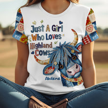 Load image into Gallery viewer, Just A Girl Who Loves Highland Cows - Personalized Highland Cow Girl Shirt AOP Products PopCulturePrints